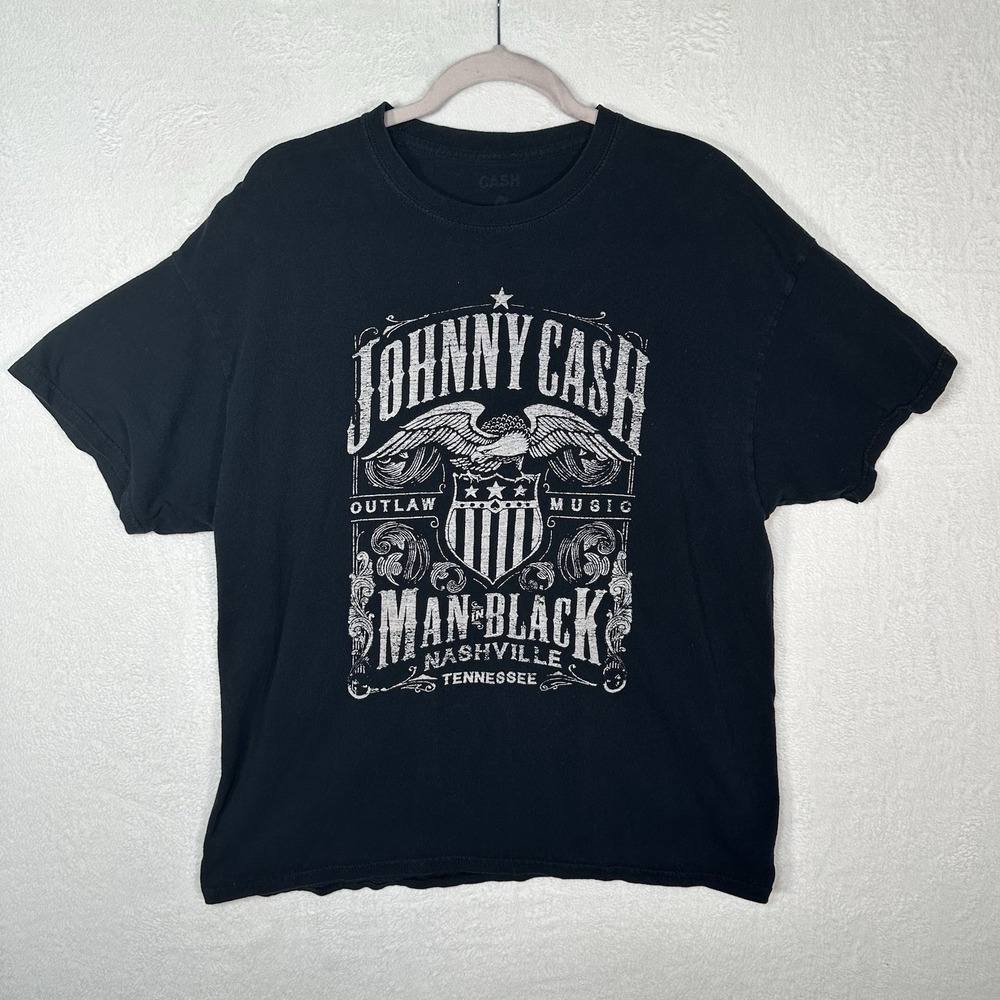 Johnny Cash Man In Black T-Shirt Large Black Distressed Western Gothic Americana